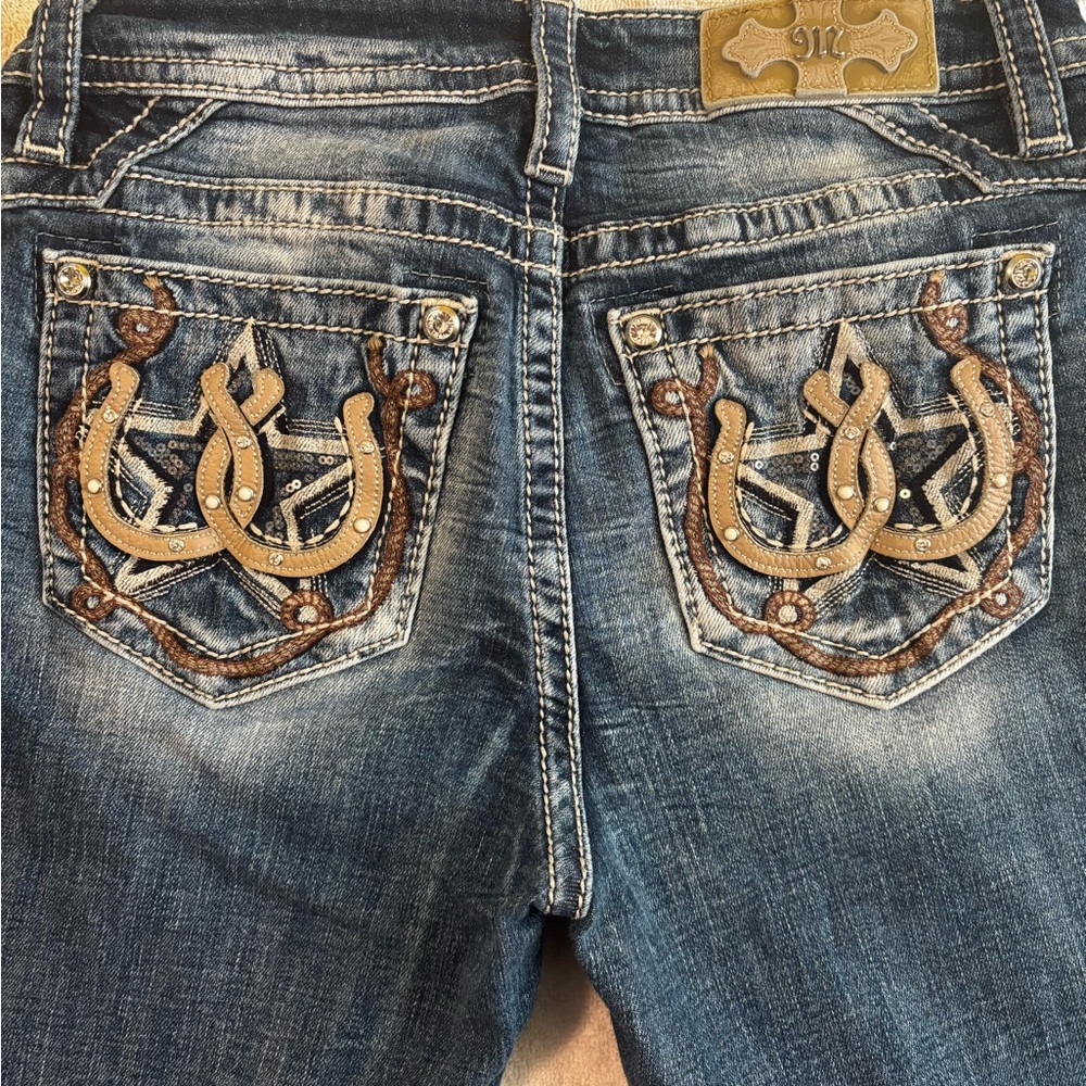 Miss Me Boot Cut Jeans Blue with Gold Embroidery